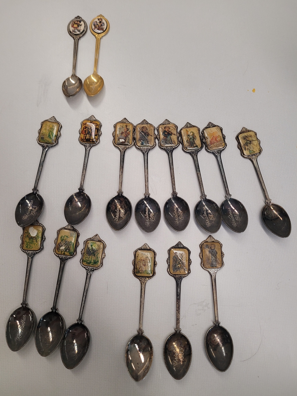 Hummel Collectible Enamel Top Souvenir Spoons - Silver and Gold Tones